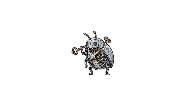 Steampunk Mechanical Beetle Robot Holding A Windup Key