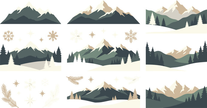 A collection of nine watercolor forest scenes beautifully rendered and isolated on transparent background