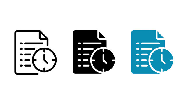 Order history icon set vector illustration with document and clock symbols