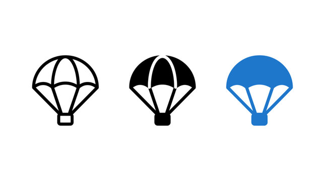 Set of parachute icon design vector illustrations in outline silhouette and color
