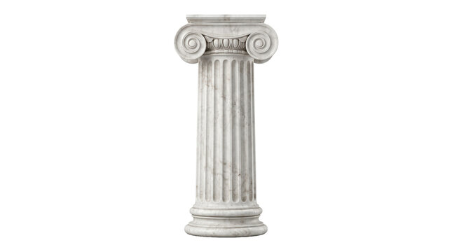 Classic white marble ionic column with fluted shaft design for luxury architectural building decor detail.
