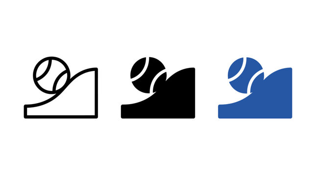 Potential energy physics icon vector design set illustrating ball and hill concept