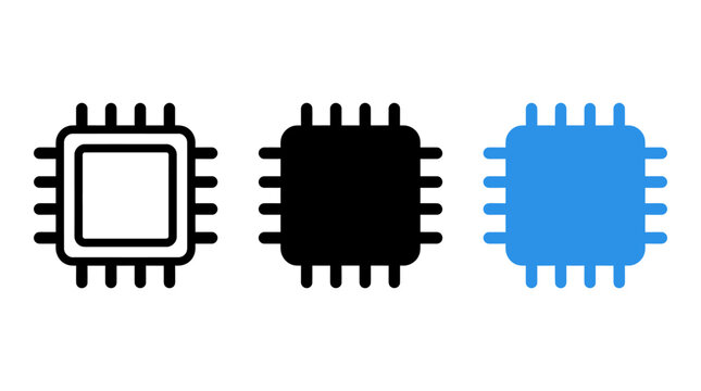 Set of processor chip icon design vectors in various styles and colors