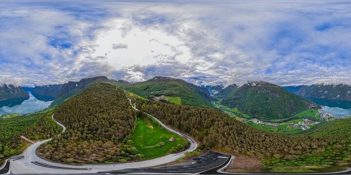 360 panorama Aerial view of spring scenery in Norway - Scandinavia