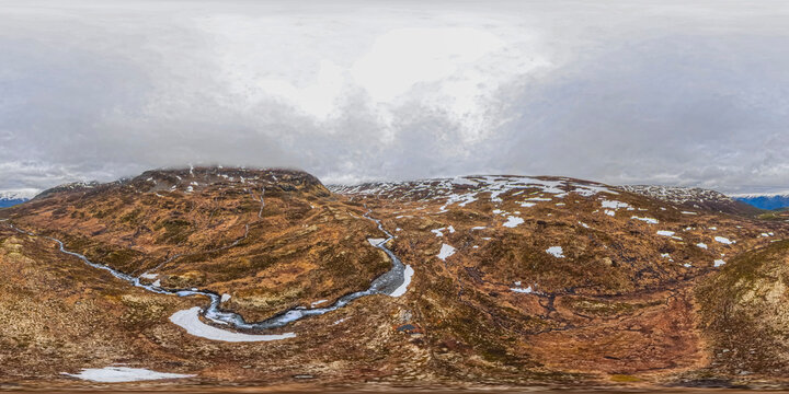 360 panorama Aerial view of spring scenery in Norway - Scandinavia
