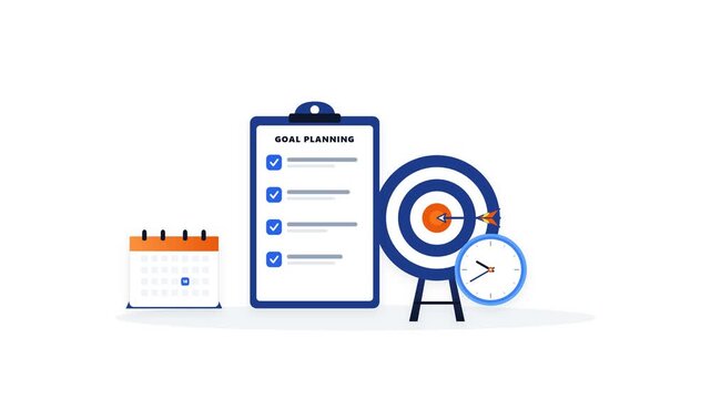 Professional goal planning checklist with target and calendar icons, concept for effective time management, business productivity strategy, corporate project scheduling and personal development