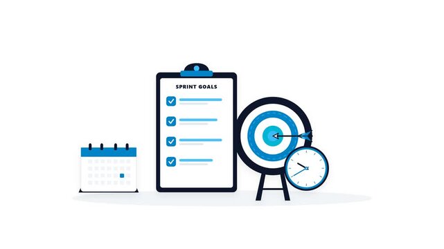 Minimalist flat vector with clipboard target and calendar, concept for agile project management and sprint planning, useful for business presentations, professional workflow tracking and corporate