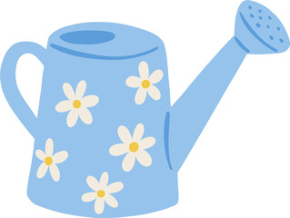 Cute hand drawn doodle illustration of blue watering can with white daisy pattern © biby fantie