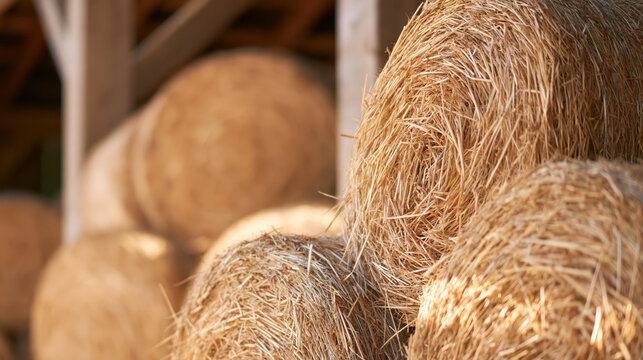 Hay straw haystack bale farm agriculture rural countryside harvest barn closeup hay bale detail rustic farm structure, warm countryside harvest mood with textured straw surface and soft natural