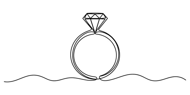Continuous single line drawing of a diamond engagement ring