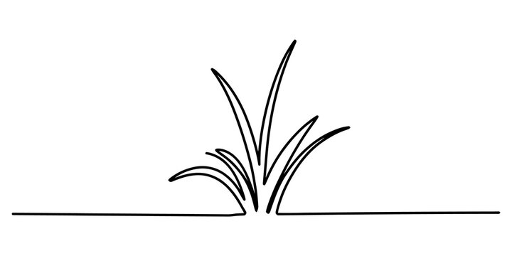 Simple black line drawing of green grass blades in a continuous stroke style