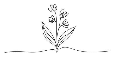 Simple hand drawn flower sketch with leaves in a single line art style © IshanBabu