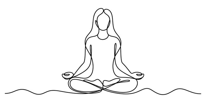 Woman doing yoga meditation in a simple continuous one line drawing style
