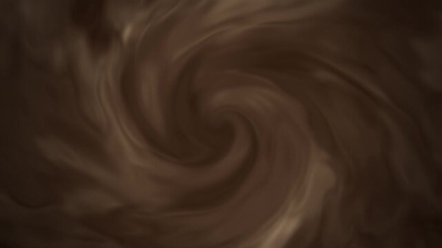 Abstract swirling brown liquid with light and dark tones, resembling milk and coffee or chocolate mixing in a dynamic fluid motion