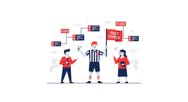 AI Fact Check Illustration with Referee Verifying Information, News Integrity and Social Media Content Accuracy Concept