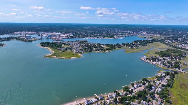Germantown and Town River Bay aerial view in city of Quincy, Massachusetts MA, USA. 
