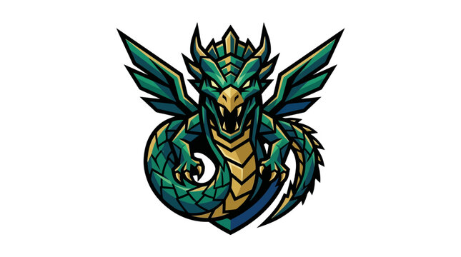 Green fantasy dragon mascot logo with wings and sharp claws for gaming team.
