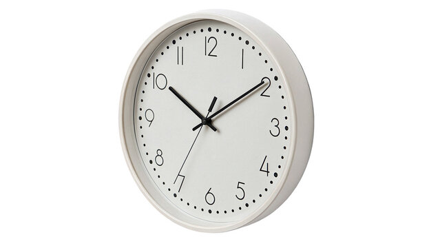 Classic round white wall clock dial isolated on transparent background