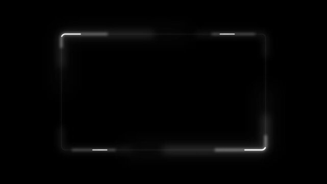 A glowing digital frame border showing light rectangle overlay effect for screen interface design with neon white lines