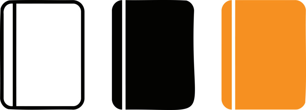 Group of three simplified rectangular shapes in outline, black, and orange colors for abstract design and UI elements.