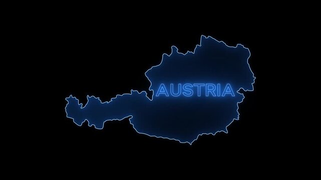 Austria Map Outline, Neon Border Formation, Glowing Text Reveal, 4K