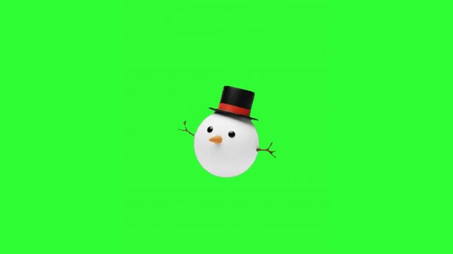 Green screen animation of a cute bird-shaped snowman.