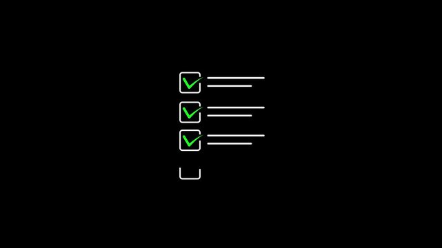 Check mark list animated outline icon. Checklist line icon animation. document marking, mark icon on alpha transparent background