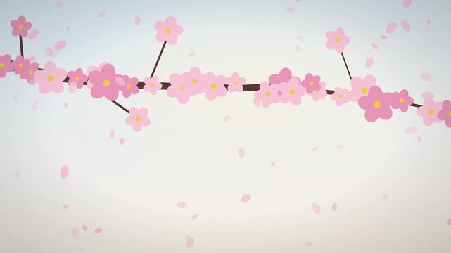 Animated cherry blossom branch with falling petals in soft pastel gradient background