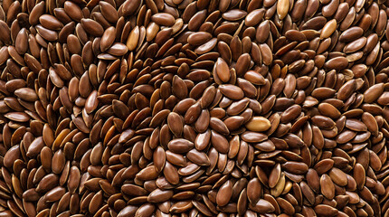Obraz premium Close up view of whole flaxseeds spread out naturally in rich brown color