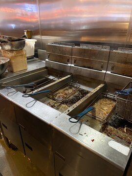 Commercial Deep Fryers Operating in Restaurant Kitchen