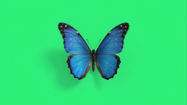 Morpho Butterfly on green screen background.