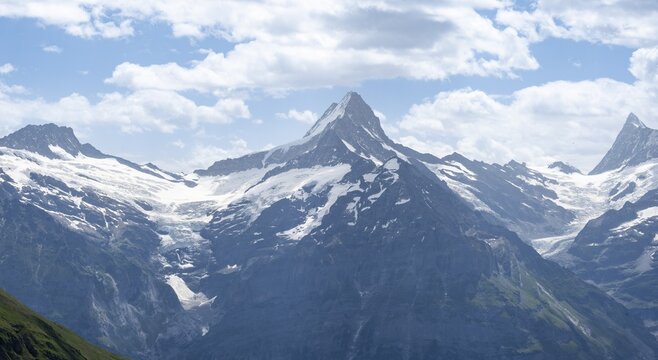 Upper Grindelwald Glacier and Schreckhorn Summit, Bernese Alps, Bernese Oberland, Switzerland