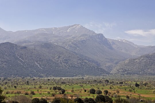 Lasithi Plateau and Mt. Dikte, Crete, Greece, Europe