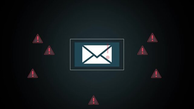 Email Intrusion Notification Hacking Danger information Internet spam email 4k motion graphic animation.