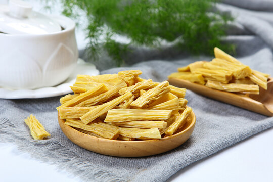 Dried Soybean Yuba Sticks Blue Plate Traditional Food Shot