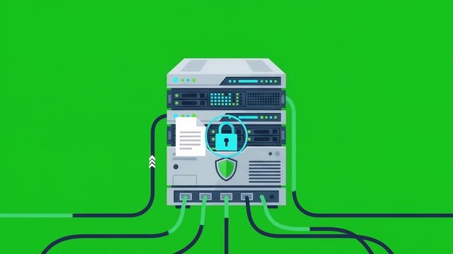 digital firewall protecting server data flow, cyber defense on green screen