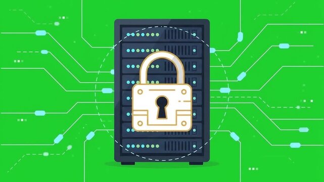 Glowing data streams flowing between secure servers, network protection on green screen