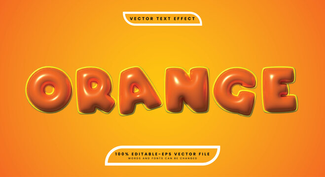 3D Plastic Bubble Glossy Orange Inflated Balloon Vector Text Effect EPS  Template Vector