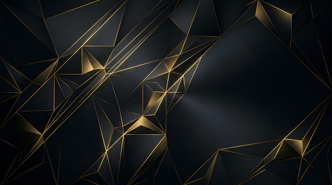 Luxury black and gold abstract low poly geometric background with golden lines