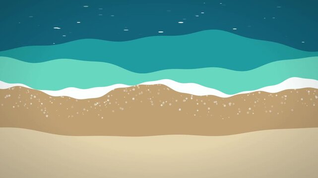 Stylized ocean waves gently rolling onto a sandy beach with a starry night sky above