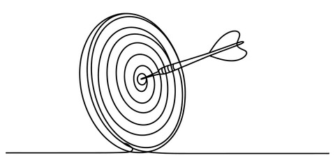 One line drawing of a dart hitting the center of a target board © ShaplaDrawing