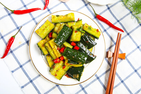 Smashed Cucumber Spicy Cold Salad White Ceramic Plate