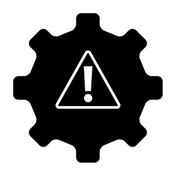 Gear cog with warning triangle caution sign icon