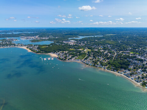 Weymouth coast aerial view at Weymouth Fore River in Hingham Bay, city of Weymouth, Massachusetts MA, USA. 