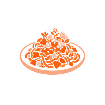 Fresh Pasta Dish with Herbs Minimal Orange Illustration