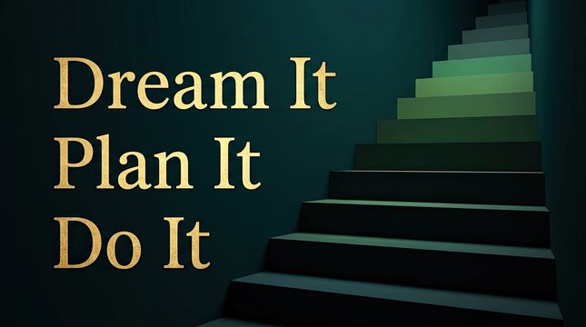 Motivational quote on stairs symbolizing achieving goals and turning dreams into reality