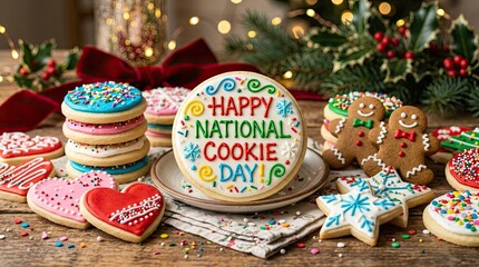Obraz premium Festive assortment of decorated sugar cookies for national cookie day celebrations