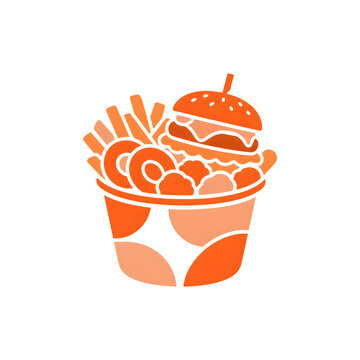 Fast Food Bucket with Burger Fries and Snacks Minimal Orange Illustration