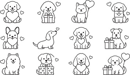 Obraz premium Cute puppy dog character set for valentine day greeting cards