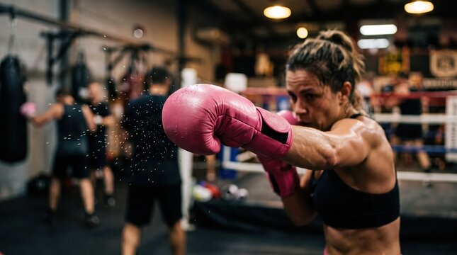 Dedicated Woman Boxing During Gym Workout